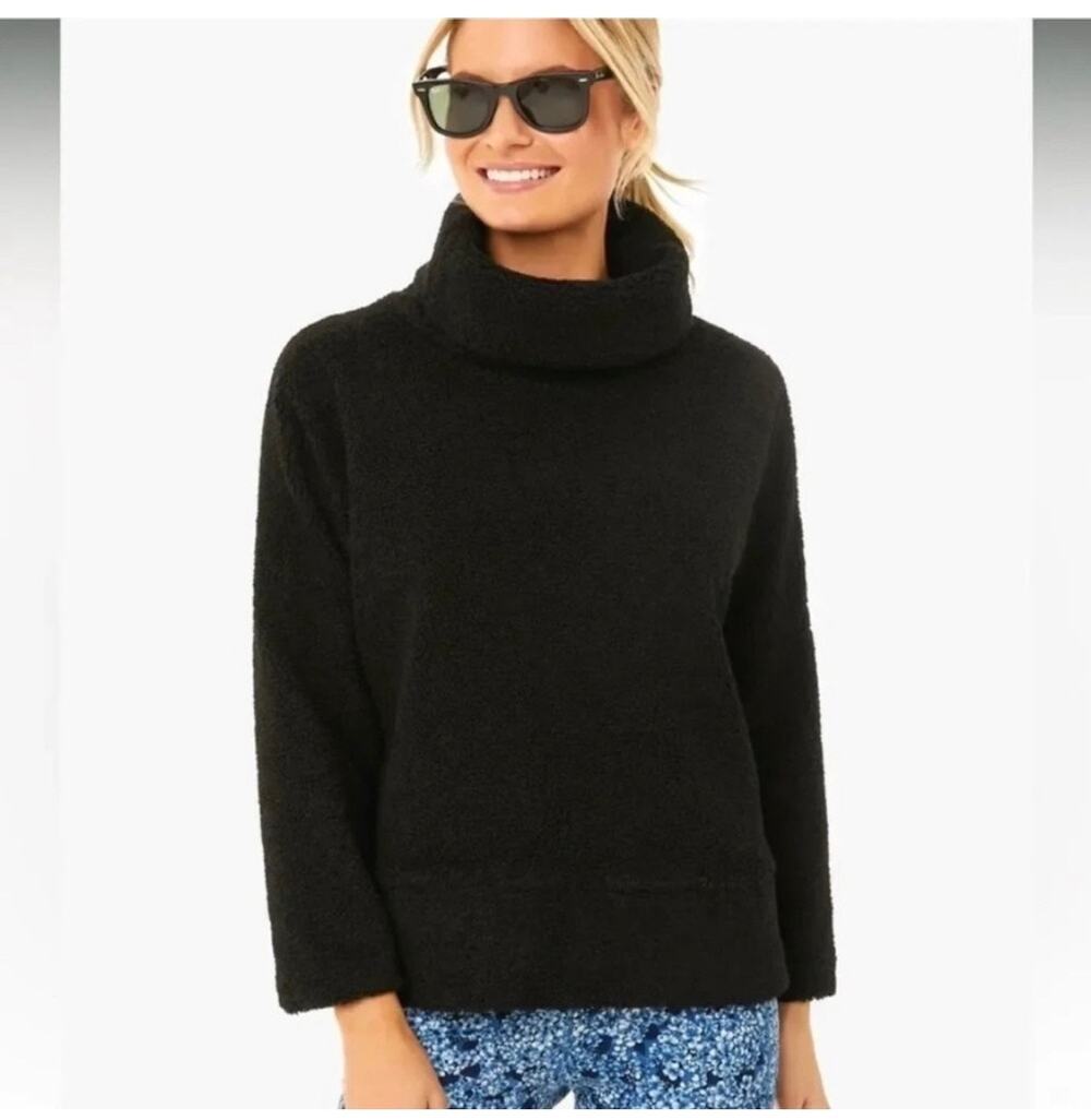 Tuckernuck Rollins Funnel Neck Pullover Sweatshirt Black Ribbed Top Womens Mediu